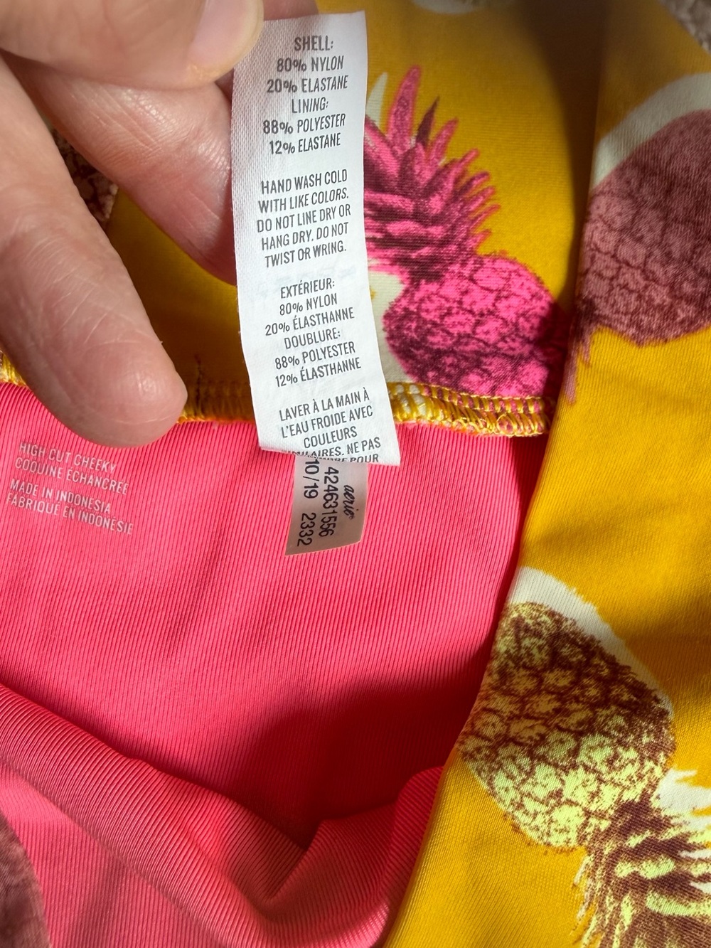 Aerie Yellow Pineapple Print Scoop Bikini Top and High Cut Cheeky Bottoms Size S - Picture 4 of 11